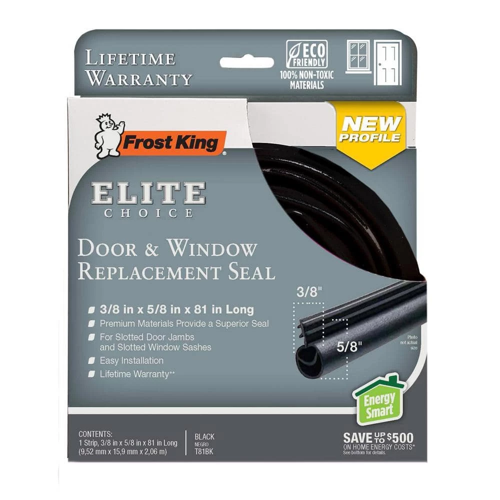 Frost King 1/2 in. x 1/2 in. x 81 in. Elite Black Lifetime Bulb Shape Door Weatherseal Replacement - Image 2