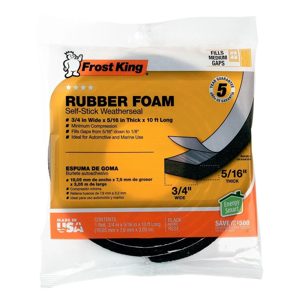 Frost King 3/4 in. x 5/16 in. x 10 ft. Black Rubber Foam Weatherseal Tape - Image 2