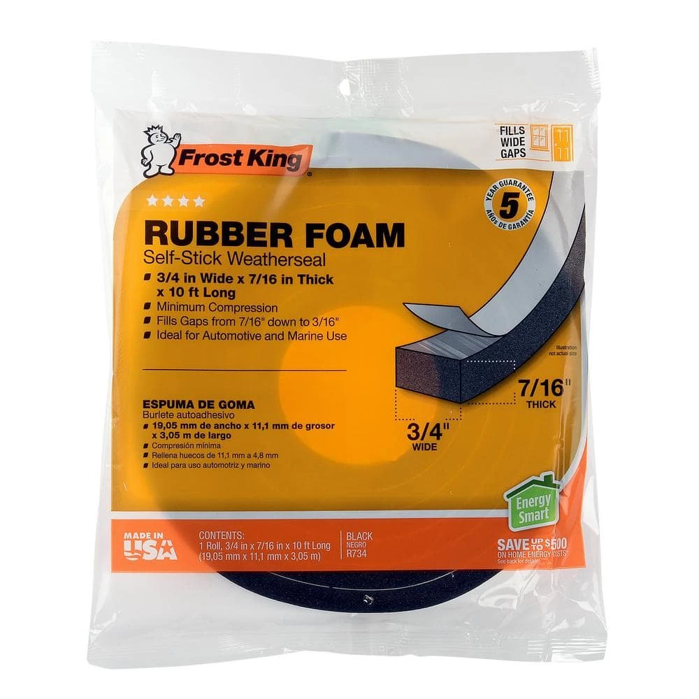 Frost King 3/4 in. x 7/16 in. x 10 ft. Black High-Density Rubber Foam Weatherstrip Tape - Image 4