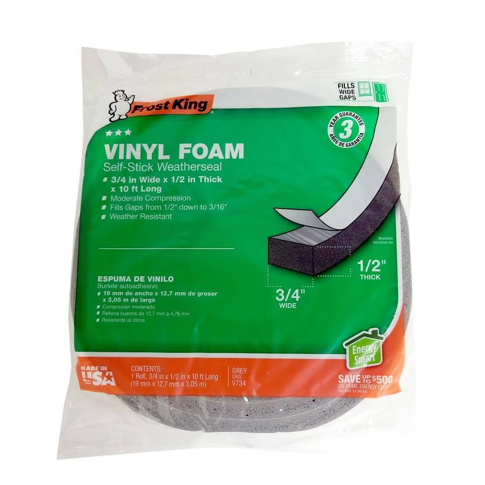 Frost King 3/4 in. x 1/2 in. 10 ft. Grey Vinyl Foam Weather-Seal Self-Stick Tape - Image 2