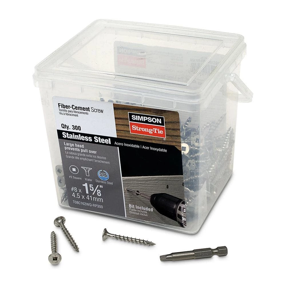 Simpson Strong-Tie #8 x 1-5/8 in. #2 Square, Wafer Head, Type 316 Stainless Steel Fiber-Cement Screw (300-Pack)