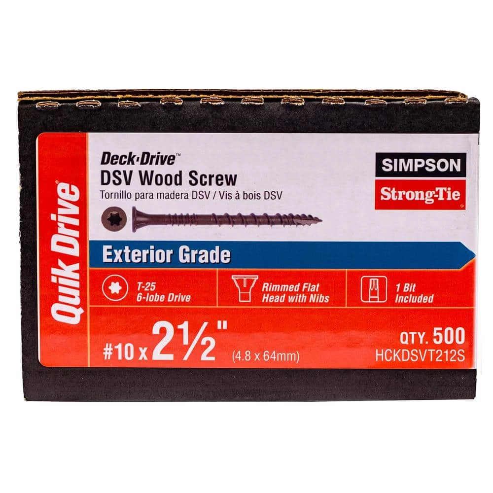 Simpson Strong-Tie #10 x 2-1/2 in. T25 6-Lobe, Flat Head, Deck-Drive DSV Collated Wood Screw, Tan (500-Pack)