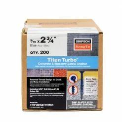 Simpson Strong-Tie Titen Turbo 3/16-in x 2-3/4-in 6-Lobe Flat-Head Concrete and Masonry Screw, Blue (200-Pack)