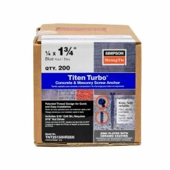 Simpson Strong-Tie Titen Turbo 1/4 in. x 1-3/4 in. Hex-Head Concrete and Masonry Screw, Blue (200-Pack)