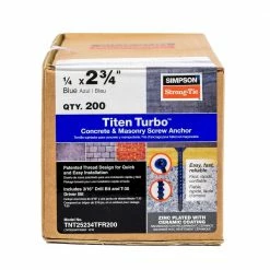 Simpson Strong-Tie Titen Turbo 1/4 in. x 2-3/4 in. 6-Lobe Flat-Head Concrete and Masonry Screw, Blue (200-Pack)