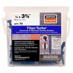 Simpson Strong-Tie Titen Turbo 1/4 in. x 3-3/4 in. Hex-Head Concrete and Masonry Screw, Blue (75-Pack)