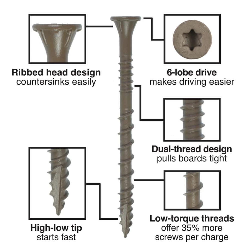 Simpson Strong-Tie #10 x 2-1/2 in. T25 6-Lobe, Flat Head, Deck-Drive DSV Wood Screw, Quik Guard, Tan (880-Pack) - Image 5