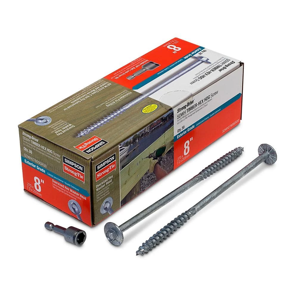 Simpson Strong-Tie 0.276 in. x 8 in. Strong-Drive SDWH Timber-Hex HDG Wood Screw (30-Pack)