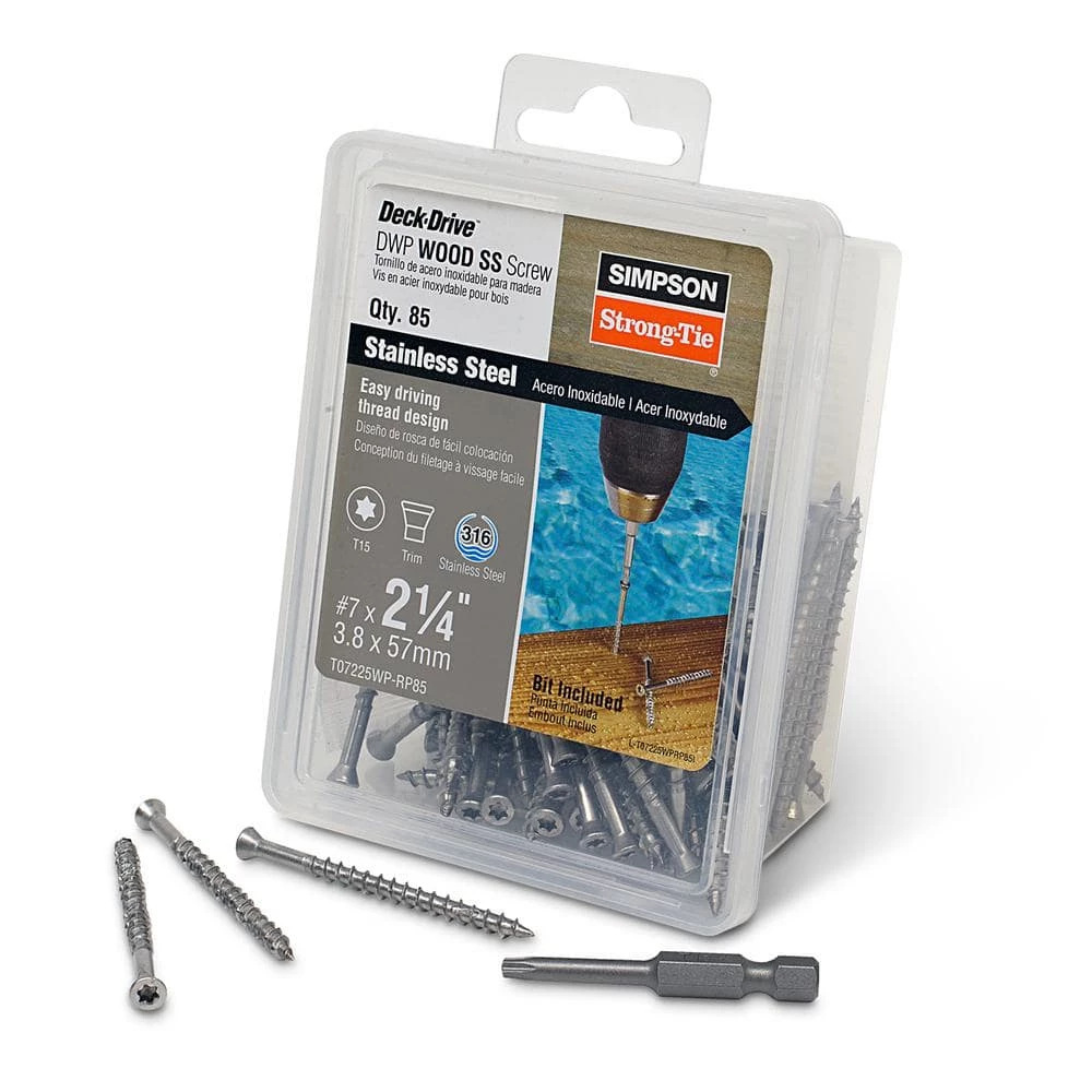 Simpson Strong-Tie #7 x 2-1/4 in. T-15, Trim Head, Type 316 Stainless Steel Deck-Drive DWP Wood Screw (85-Pack)