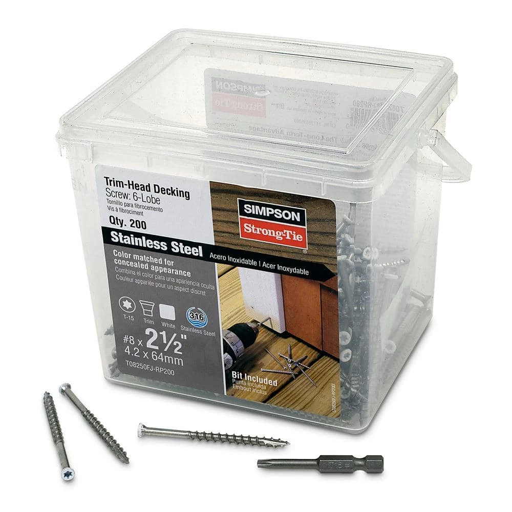 Simpson Strong-Tie #8 x 2-1/2 in. T-15 6-Lobe, Trim Head, Type 316 Stainless Steel Wood Screw, White (200-Pack)